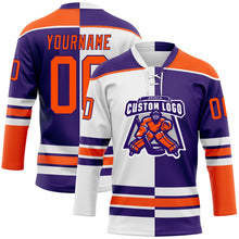 Load image into Gallery viewer, Custom Purple Orange-White Split Fashion Hockey Lace Neck Jersey