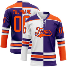 Load image into Gallery viewer, Custom Purple Orange-White Split Fashion Hockey Lace Neck Jersey