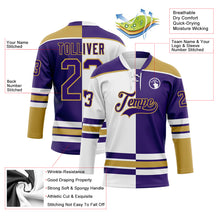 Load image into Gallery viewer, Custom Purple Old Gold-White Split Fashion Hockey Lace Neck Jersey