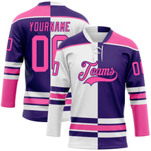 Load image into Gallery viewer, Custom Purple Pink-White Split Fashion Hockey Lace Neck Jersey