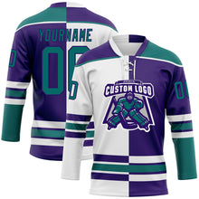 Load image into Gallery viewer, Custom Purple Teal-White Split Fashion Hockey Lace Neck Jersey