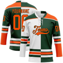 Load image into Gallery viewer, Custom Green Orange-White Split Fashion Hockey Lace Neck Jersey