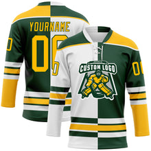 Load image into Gallery viewer, Custom Green Gold-White Split Fashion Hockey Lace Neck Jersey