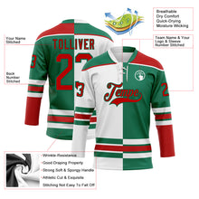 Charger l'image dans la galerie, Custom Kelly Green Red-White Split Fashion Hockey Lace Neck Jersey