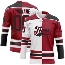 Charger l'image dans la galerie, Custom Maroon Black-White Split Fashion Hockey Lace Neck Jersey