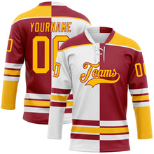 Charger l'image dans la galerie, Custom Maroon Gold-White Split Fashion Hockey Lace Neck Jersey