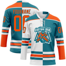 Charger l'image dans la galerie, Custom Teal Orange-White Split Fashion Hockey Lace Neck Jersey