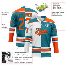 Charger l'image dans la galerie, Custom Teal Orange-White Split Fashion Hockey Lace Neck Jersey