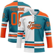 Charger l'image dans la galerie, Custom Teal Orange-White Split Fashion Hockey Lace Neck Jersey