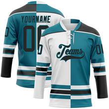 Charger l'image dans la galerie, Custom Teal Black-White Split Fashion Hockey Lace Neck Jersey
