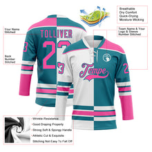 Load image into Gallery viewer, Custom Teal Pink-White Split Fashion Hockey Lace Neck Jersey