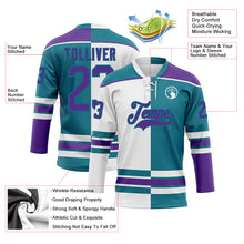 Charger l'image dans la galerie, Custom Teal Purple-White Split Fashion Hockey Lace Neck Jersey