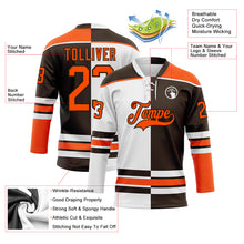 Charger l'image dans la galerie, Custom Brown Orange-White Split Fashion Hockey Lace Neck Jersey