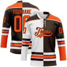 Charger l'image dans la galerie, Custom Brown Orange-White Split Fashion Hockey Lace Neck Jersey