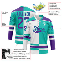 Load image into Gallery viewer, Custom Aqua Purple-White Split Fashion Hockey Lace Neck Jersey
