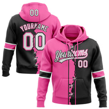 Load image into Gallery viewer, Custom Black Whte-Pink Split Ripped Pattern Baseball Pullover Sweatshirt Hoodie
