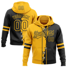 Load image into Gallery viewer, Custom Black Gold Split Ripped Pattern Baseball Pullover Sweatshirt Hoodie