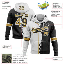 Загрузить изображение в средство просмотра галереи, Custom Black Old Gold-White Split Ripped Pattern Baseball Pullover Sweatshirt Hoodie