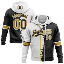 Загрузить изображение в средство просмотра галереи, Custom Black Old Gold-White Split Ripped Pattern Baseball Pullover Sweatshirt Hoodie