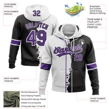 Load image into Gallery viewer, Custom Black Purple-White Split Ripped Pattern Baseball Pullover Sweatshirt Hoodie