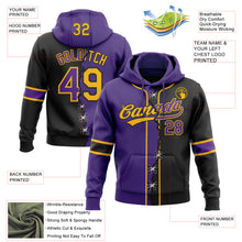 Load image into Gallery viewer, Custom Black Purple-Gold Split Ripped Pattern Baseball Pullover Sweatshirt Hoodie