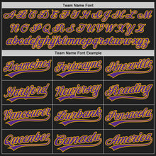 Load image into Gallery viewer, Custom Black Purple-Gold Split Ripped Pattern Baseball Pullover Sweatshirt Hoodie