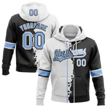 Load image into Gallery viewer, Custom Black Light Blue-White Split Ripped Pattern Baseball Pullover Sweatshirt Hoodie