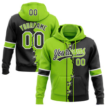 Load image into Gallery viewer, Custom Black Neon Green-White Split Ripped Pattern Baseball Pullover Sweatshirt Hoodie