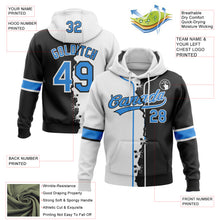 Load image into Gallery viewer, Custom Black Powder Blue-White Split Ripped Pattern Baseball Pullover Sweatshirt Hoodie
