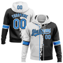 Load image into Gallery viewer, Custom Black Powder Blue-White Split Ripped Pattern Baseball Pullover Sweatshirt Hoodie