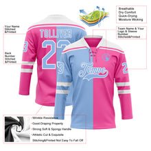 Charger l'image dans la galerie, Custom Pink Light Blue-White Split Fashion Hockey Lace Neck Jersey