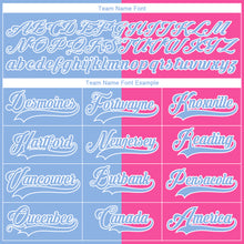 Charger l'image dans la galerie, Custom Pink Light Blue-White Split Fashion Hockey Lace Neck Jersey