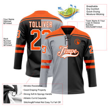 Load image into Gallery viewer, Custom Black Orange Gray-White Split Fashion Hockey Lace Neck Jersey