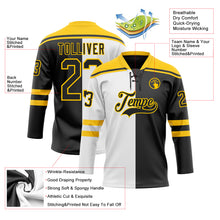 Laden Sie das Bild in den Galerie-Viewer, Custom Black Yellow-White Split Fashion Hockey Lace Neck Jersey