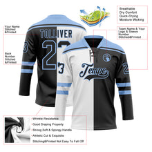 Laden Sie das Bild in den Galerie-Viewer, Custom Black Light Blue-White Split Fashion Hockey Lace Neck Jersey