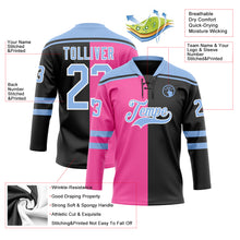 Charger l'image dans la galerie, Custom Black Light Blue Pink-White Split Fashion Hockey Lace Neck Jersey