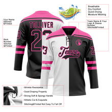 Загрузить изображение в средство просмотра галереи, Custom Black Pink-White Split Fashion Hockey Lace Neck Jersey