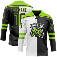 Load image into Gallery viewer, Custom Black Neon Green-White Split Fashion Hockey Lace Neck Jersey