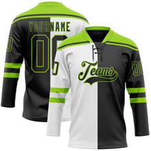 Load image into Gallery viewer, Custom Black Neon Green-White Split Fashion Hockey Lace Neck Jersey