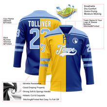 Загрузить изображение в средство просмотра галереи, Custom Royal Light Blue Yellow-White Split Fashion Hockey Lace Neck Jersey