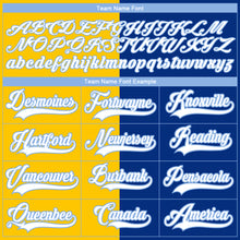 Загрузить изображение в средство просмотра галереи, Custom Royal Light Blue Yellow-White Split Fashion Hockey Lace Neck Jersey