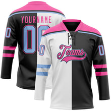 Загрузить изображение в средство просмотра галереи, Custom Black Light Blue Pink-White Split Fashion Hockey Lace Neck Jersey
