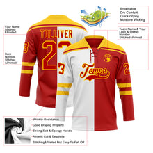 Charger l'image dans la galerie, Custom Red Gold-White Split Fashion Hockey Lace Neck Jersey