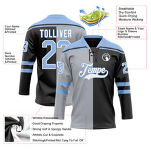 Laden Sie das Bild in den Galerie-Viewer, Custom Black Light Blue Gray-White Split Fashion Hockey Lace Neck Jersey