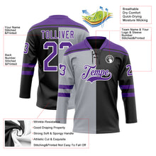 Laden Sie das Bild in den Galerie-Viewer, Custom Black Purple Gray-White Split Fashion Hockey Lace Neck Jersey