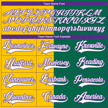 Load image into Gallery viewer, Custom Kelly Green Purple Yellow-White Split Fashion Hockey Lace Neck Jersey