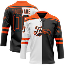 Load image into Gallery viewer, Custom Black Orange-White Split Fashion Hockey Lace Neck Jersey