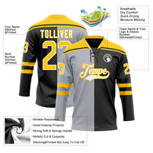 Charger l'image dans la galerie, Custom Black Yellow Gray-White Split Fashion Hockey Lace Neck Jersey