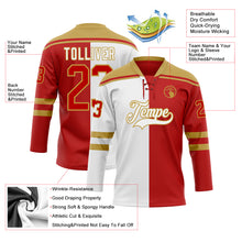 Загрузить изображение в средство просмотра галереи, Custom Red Old Gold-White Split Fashion Hockey Lace Neck Jersey