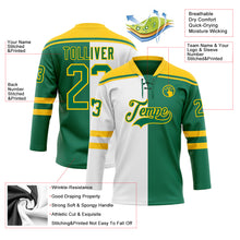 Load image into Gallery viewer, Custom Kelly Green Gold-White Split Fashion Hockey Lace Neck Jersey